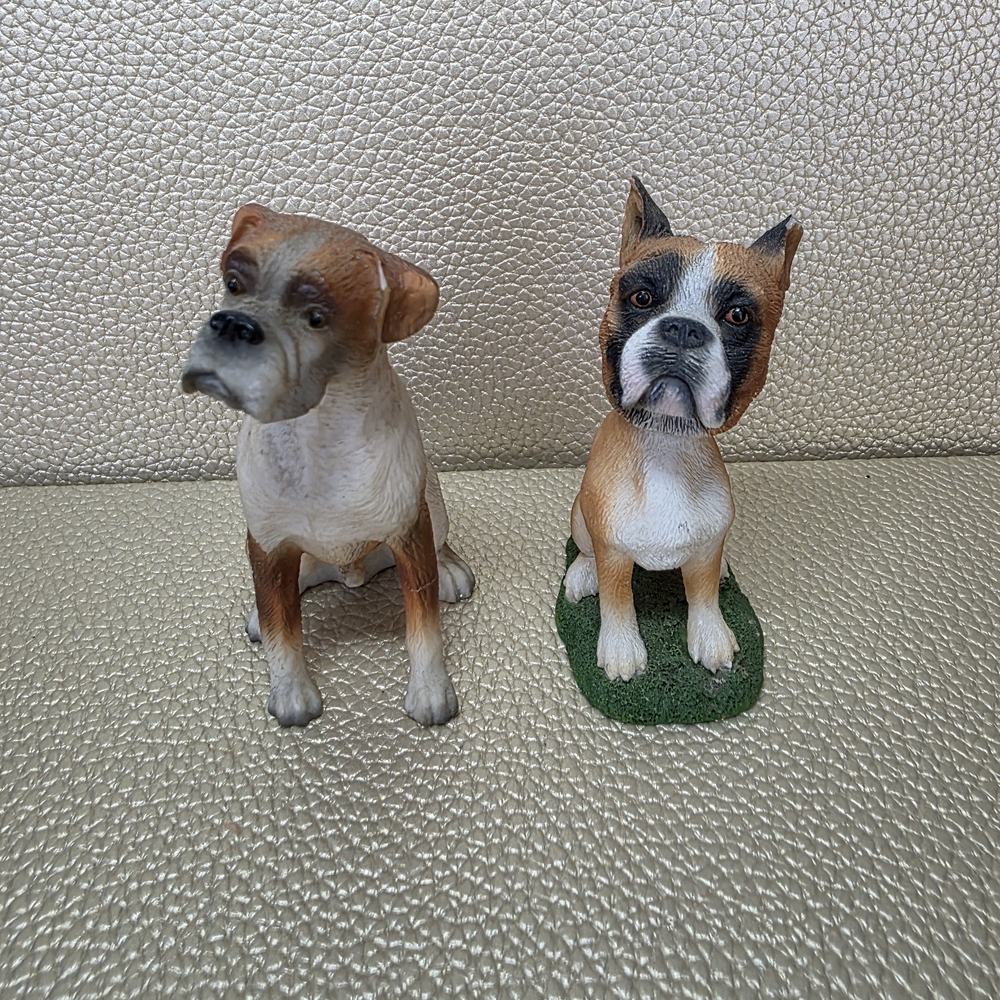 Boxer Dog Ceramic Figurine Set - Tan and White